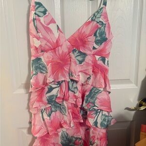 Hollister Pink and Green Floral Layered Mini Dress